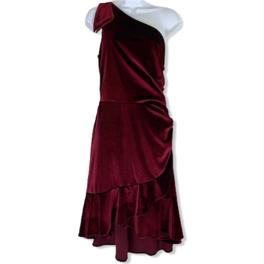 Chelsea and Violet Hi Low Velvet Ruffle Dress